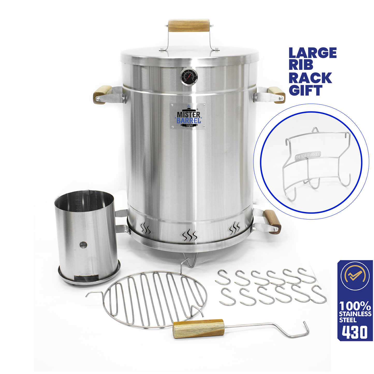 Light Mister Barrel Grill & Smoker - Large (Large Rib Rack GIFT)