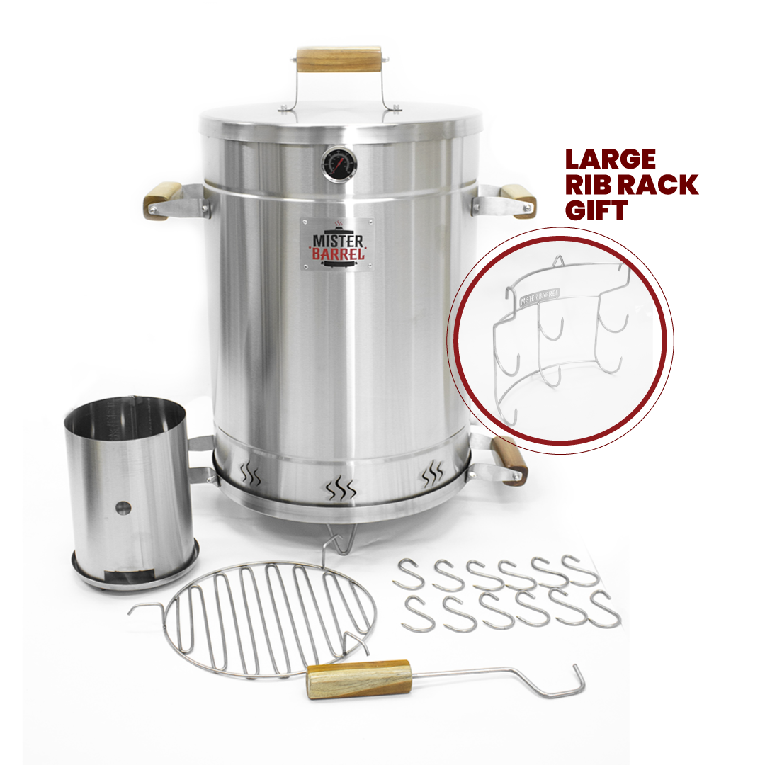 Large Charcoal Barrel Grill & Smoker + Free Rib Rack | Mister Barrel